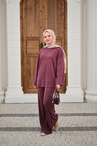 Önü Cima Detay Bisiklet Yaka Takım Mürdüm