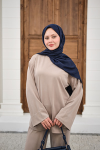 Önü Cima Detay Bisiklet Yaka Takım Vizon