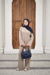 Önü Cima Detay Bisiklet Yaka Takım Vizon