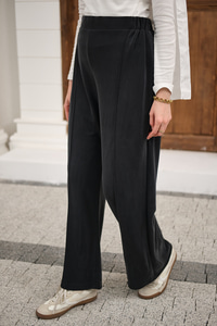 Önü Çima Detaylı Lastikli Pantolon Füme