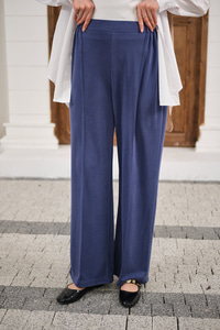 Önü Çima Detaylı Lastikli Pantolon İndigo Mavi