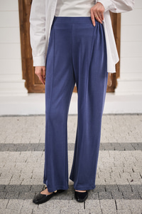 Önü Çima Detaylı Lastikli Pantolon İndigo Mavi
