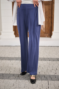 Önü Çima Detaylı Lastikli Pantolon İndigo Mavi