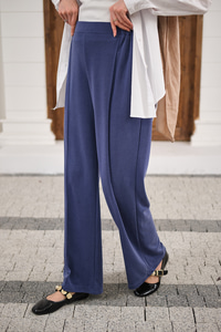 Önü Çima Detaylı Lastikli Pantolon İndigo Mavi