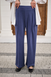Önü Çima Detaylı Lastikli Pantolon İndigo Mavi
