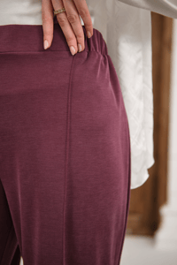 Önü Çima Detaylı Lastikli Pantolon Mürdüm