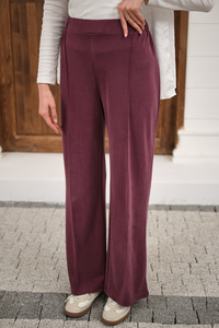 Önü Çima Detaylı Lastikli Pantolon Mürdüm