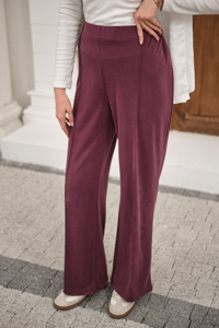 Önü Çima Detaylı Lastikli Pantolon Mürdüm