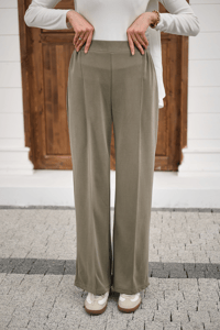 Önü Çima Detaylı Lastikli Pantolon Yeşil