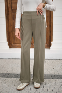 Önü Çima Detaylı Lastikli Pantolon Yeşil