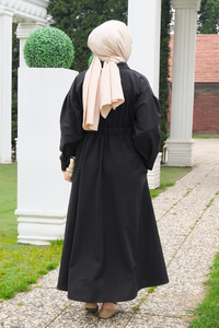 Önü Çıt Çıt Detay Elbise  Siyah