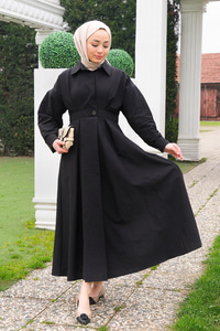 Önü Çıt Çıt Detay Elbise  Siyah