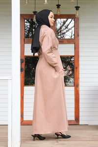 Önü Çıt Çıt Detay Elbise  Somon