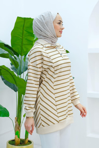 Önü Çıt Çıtlı Çizgili Sweat Yağ Yeşil