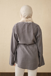 Önü Çoban Düğmeli Bel Bağlamalı Tunik Gri