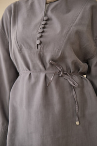 Önü Çoban Düğmeli Bel Bağlamalı Tunik Gri