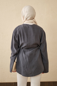 Önü Çoban Düğmeli Bel Bağlamalı Tunik Antrasit
