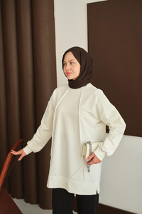 Önü Dikiş Detay Tunik Beyaz