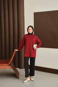 Önü Dikiş Detay Tunik Bordo