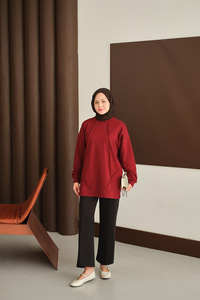 Önü Dikiş Detay Tunik Bordo