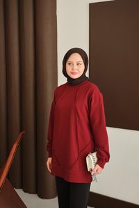 Önü Dikiş Detay Tunik Bordo