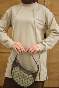 Önü Dikiş Detay Tunik Krem