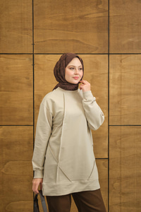 Önü Dikiş Detay Tunik Krem