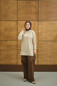 Önü Dikiş Detay Tunik Krem