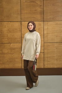 Önü Dikiş Detay Tunik Krem