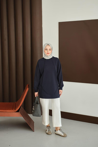 Önü Dikiş Detay Tunik Lacivert