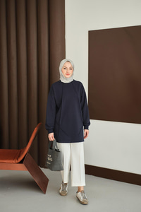 Önü Dikiş Detay Tunik Lacivert