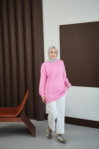 Önü Dikiş Detay Tunik Pembe