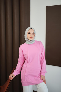 Önü Dikiş Detay Tunik Pembe