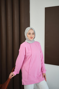 Önü Dikiş Detay Tunik Pembe