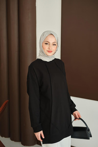 Önü Dikiş Detay Tunik Siyah