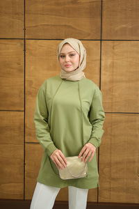 Önü Dikiş Detay Tunik Yeşil