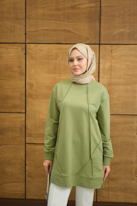 Önü Dikiş Detay Tunik Yeşil