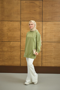 Önü Dikiş Detay Tunik Yeşil