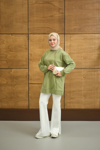 Önü Dikiş Detay Tunik Yeşil