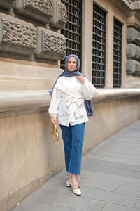 Önü Drape Detay Poplin Gömlek Beyaz