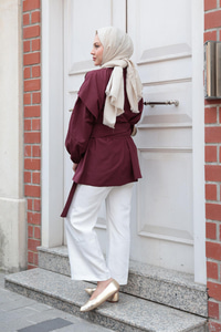 Önü Drape Detay Poplin Gömlek Mürdüm