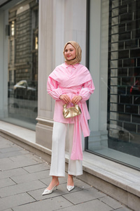 Önü Drape Detay Poplin Gömlek Pembe