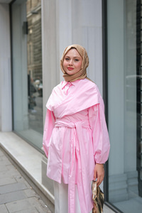 Önü Drape Detay Poplin Gömlek Pembe