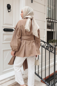 Önü Drape Detay Poplin Gömlek Vizon