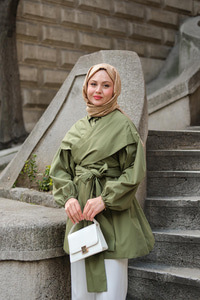 Önü Drape Detay Poplin Gömlek Yeşil