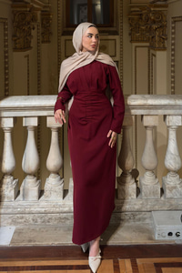 Önü Drapeli Krep Elbise  Bordo