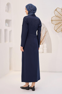 Önü Drapeli Krep Elbise  Lacivert