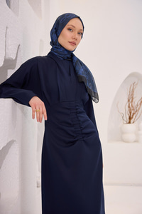 Önü Drapeli Krep Elbise  Lacivert