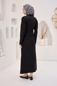 Önü Drapeli Krep Elbise  Siyah