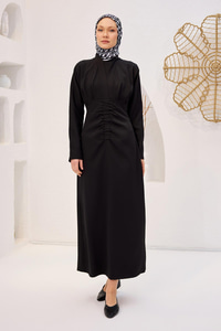 Önü Drapeli Krep Elbise  Siyah